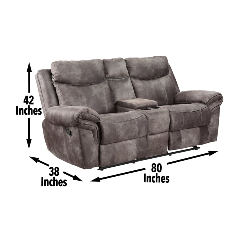 Pemberly Row Transitional Glider Recliner Console Loveseat Gray