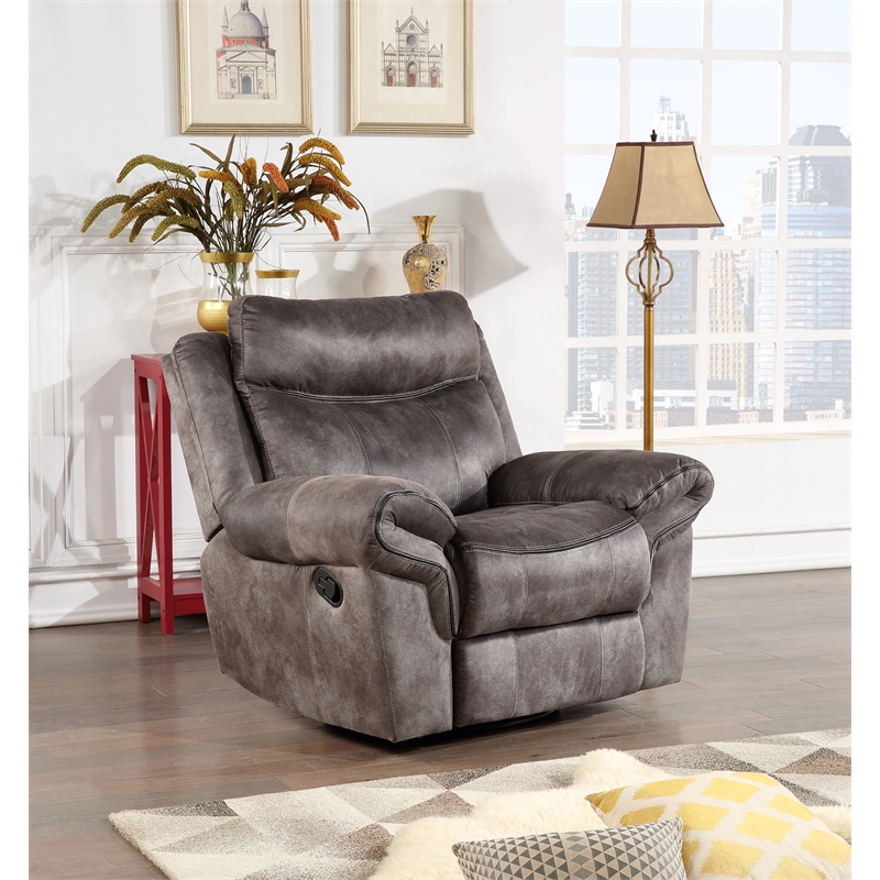 Pemberly Row Polyester Fabric Transitional Glider Recliner Gray