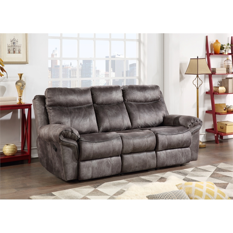 Pemberly Row Transitional Recliner Sofa Gray with Drop-Down Console
