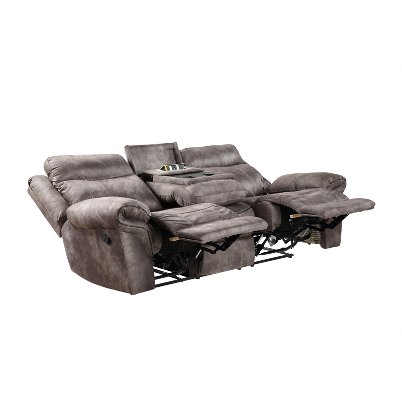 Pemberly Row Transitional Recliner Sofa Gray with Drop-Down Console