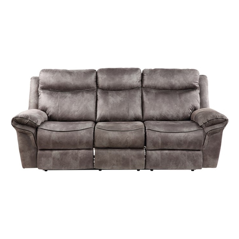 Pemberly Row Transitional Recliner Sofa Gray with Drop-Down Console