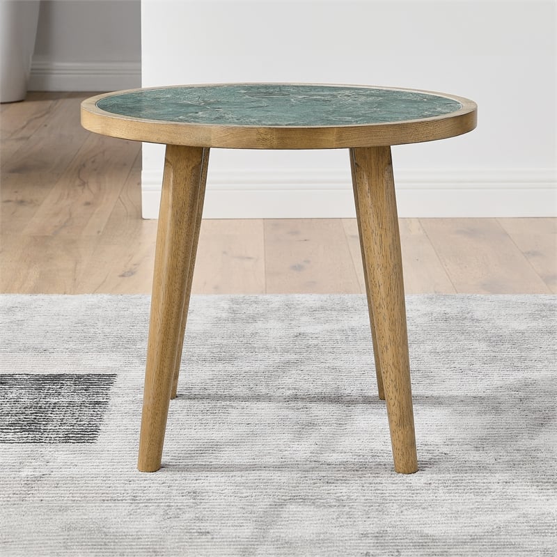 Pemberly Row Engineered Wood End Table with Sintered Stone in Light Brown