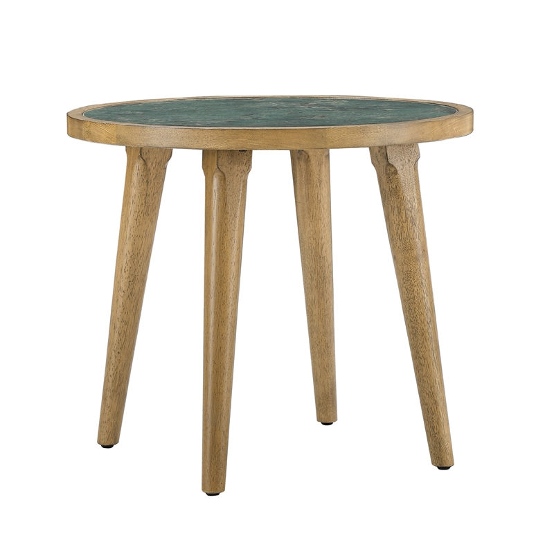 Pemberly Row Engineered Wood End Table with Sintered Stone in Light Brown