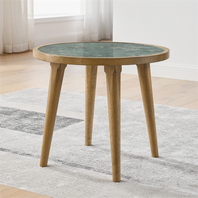 Pemberly Row Engineered Wood End Table with Sintered Stone in Light Brown