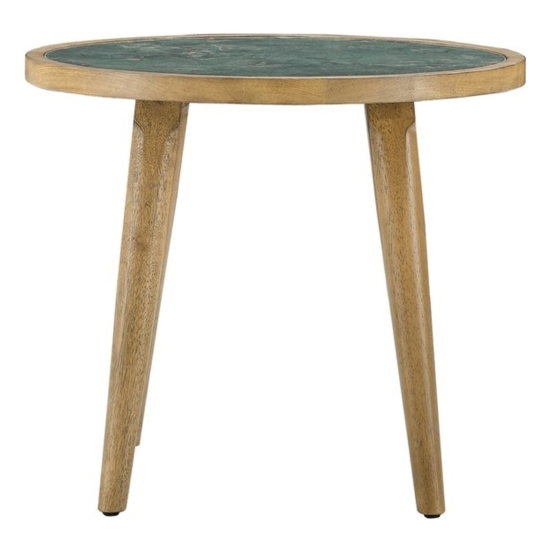 Pemberly Row Engineered Wood End Table with Sintered Stone in Light Brown
