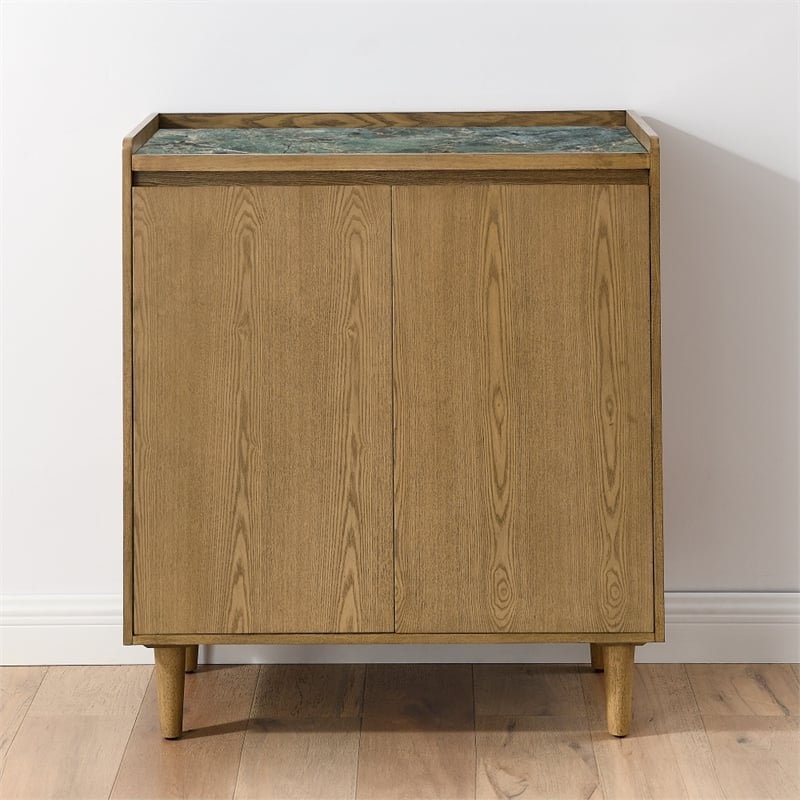 Pemberly Row Contemporary Sintered Stone Top Bar Cabinet in Light Brown
