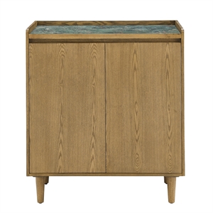 Pemberly Row Contemporary Sintered Stone Top Bar Cabinet in Light Brown