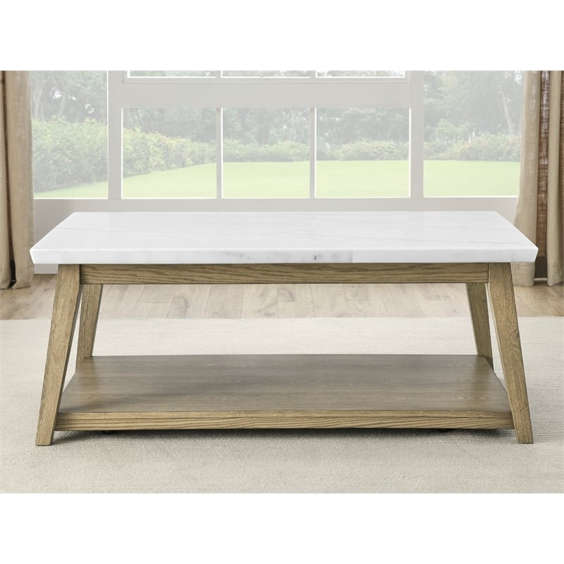 Pemberley Row Marble White Cocktail Table Rectangular with Casters 48
