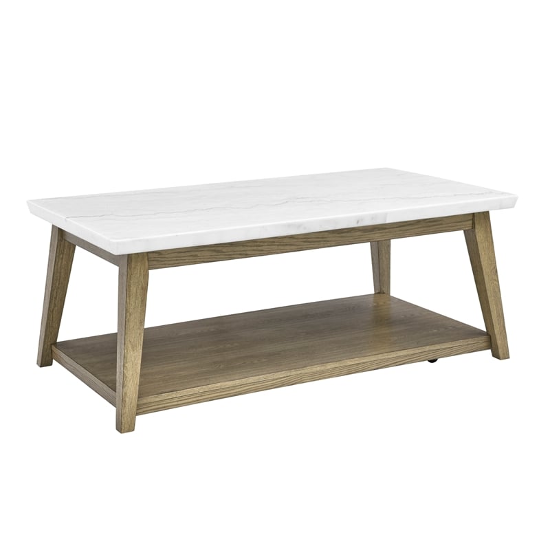 Pemberley Row Marble White Cocktail Table Rectangular with Casters 48