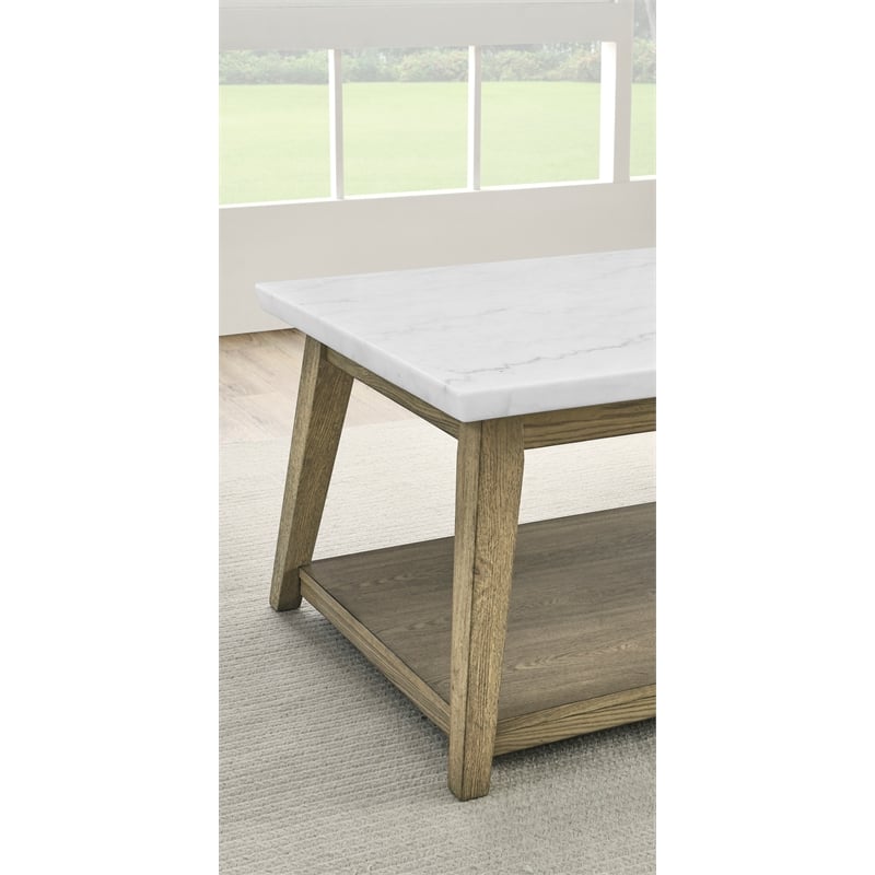 Pemberley Row Marble White Cocktail Table Rectangular with Casters 48