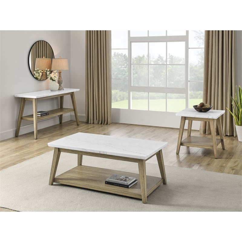 Pemberley Row Marble White Cocktail Table Rectangular with Casters 48