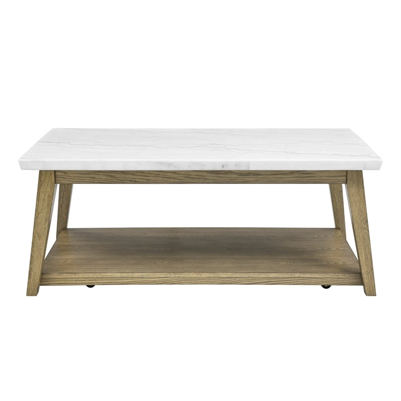 Pemberley Row Marble White Cocktail Table Rectangular with Casters 48