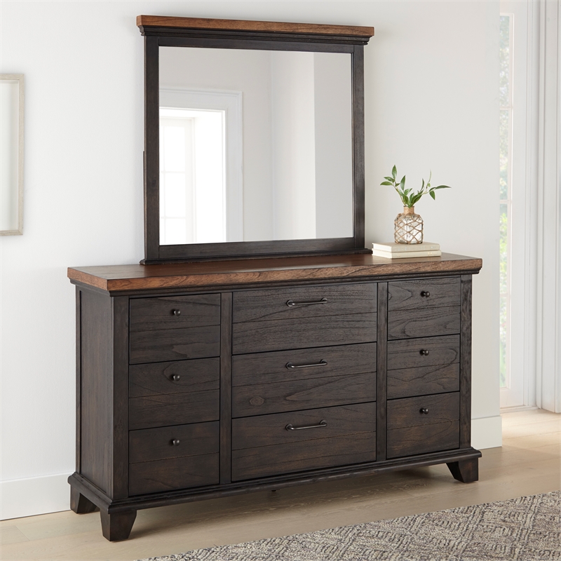 Pemberly Row Farmhouse Acacia Wood 6-Drawers Bedroom Dresser in Brown