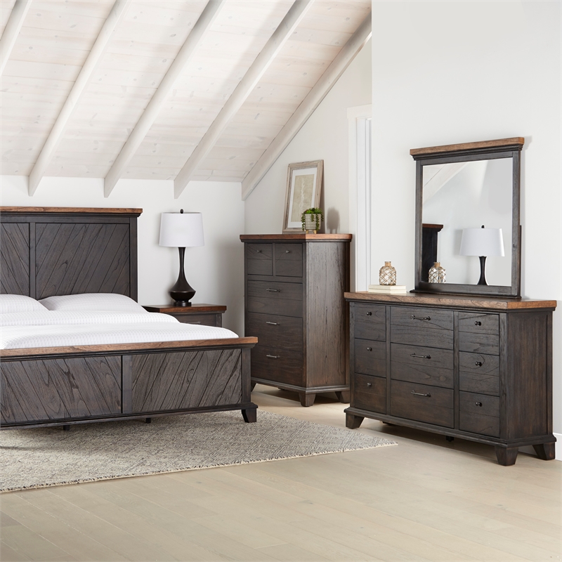 Pemberly Row Farmhouse Acacia Wood 6-Drawers Bedroom Dresser in Brown