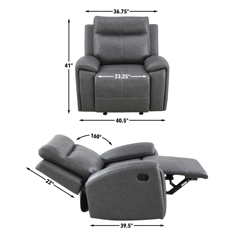Pemberly Row Modern / Contemporary Manual Chair Gray with Glider