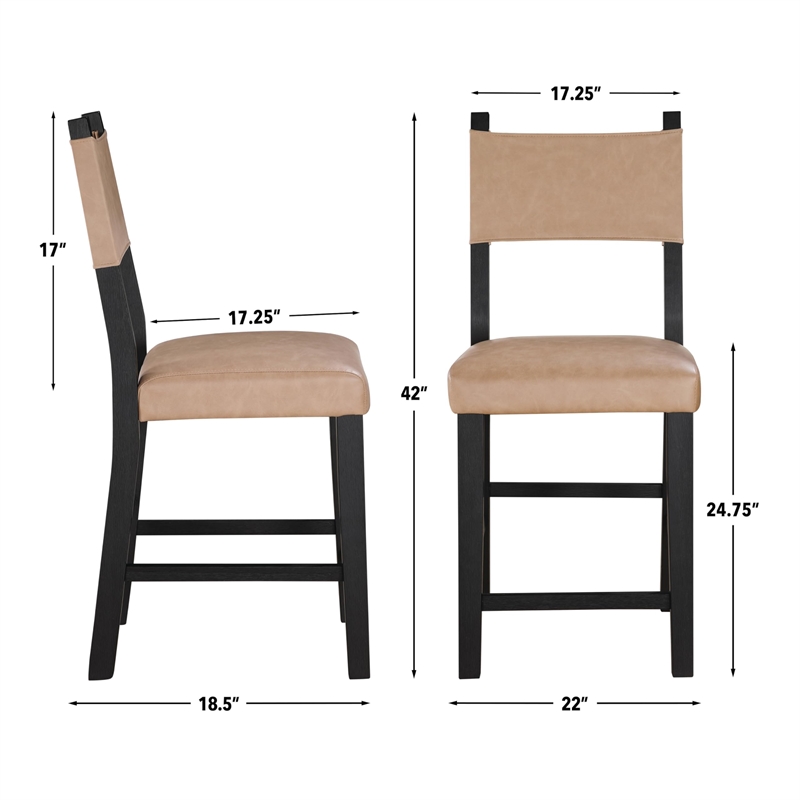 Pemberly Row Contemporary Black Counter Chair in Beige/Black