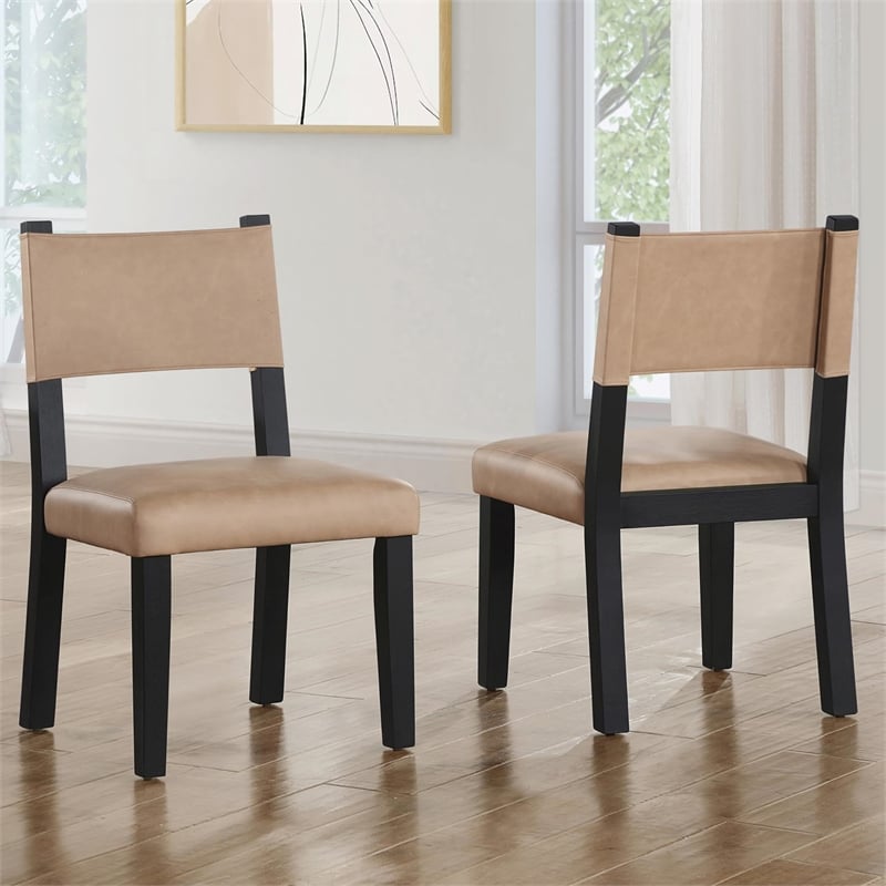 Pemberly Row Contemporary Side Chair with Camel Vegan Leather in Black