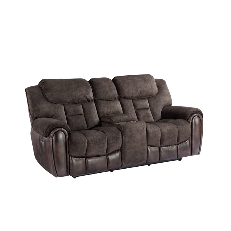 Pemberly Row Modern / Contemporary Power Console Loveseat in Brown