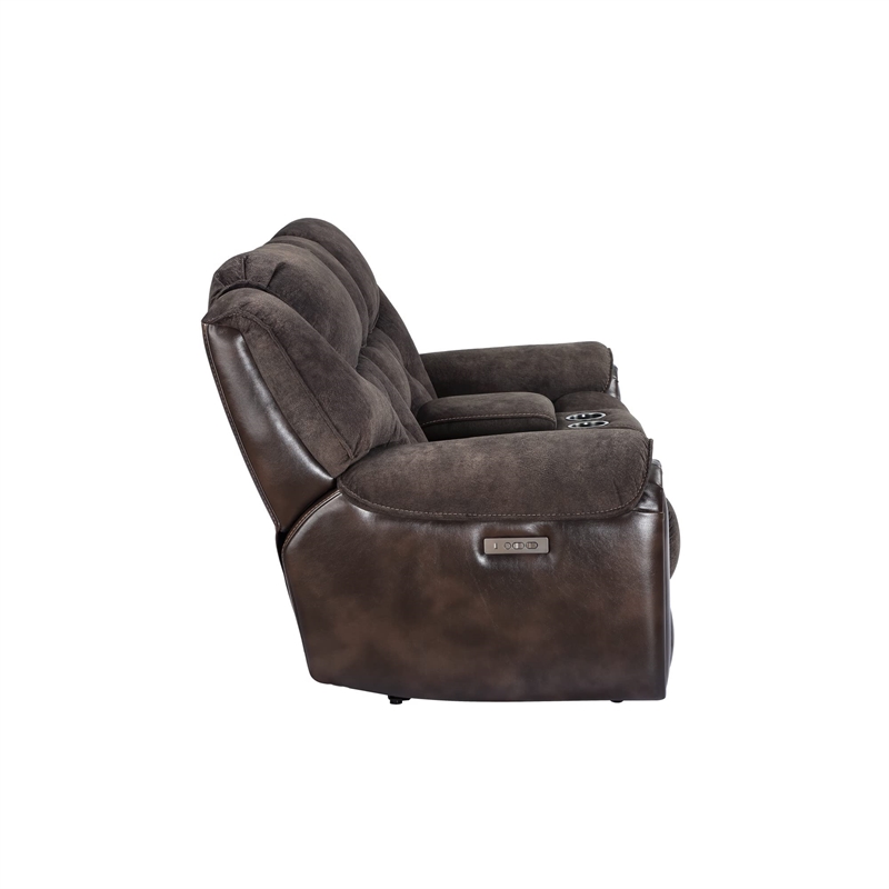 Pemberly Row Modern / Contemporary Power Console Loveseat in Brown
