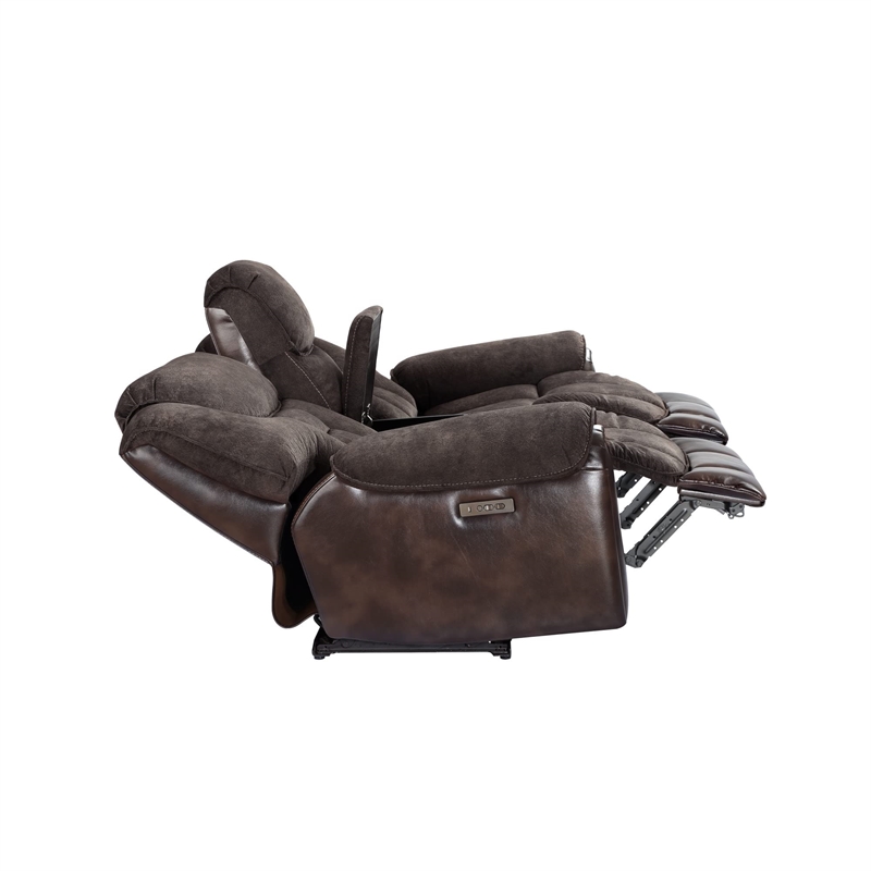Pemberly Row Modern / Contemporary Power Console Loveseat in Brown