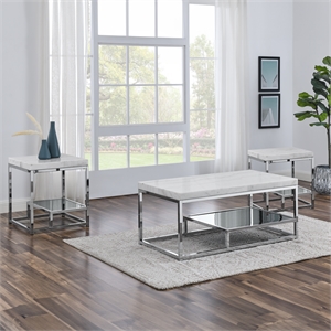 Pemberly Row Contemporary 3-pieces Coffee & End Table Set in White