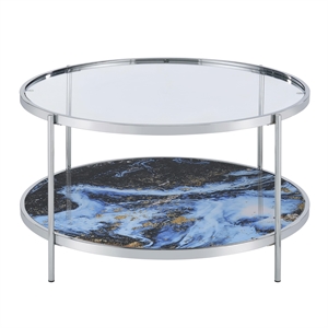 Pemberly Row Contemporary Reversible Round Cocktail Table in Clear