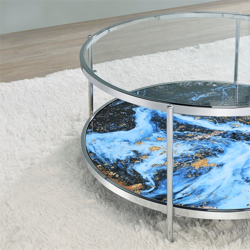 Pemberly Row Contemporary Reversible Round Cocktail Table in Clear