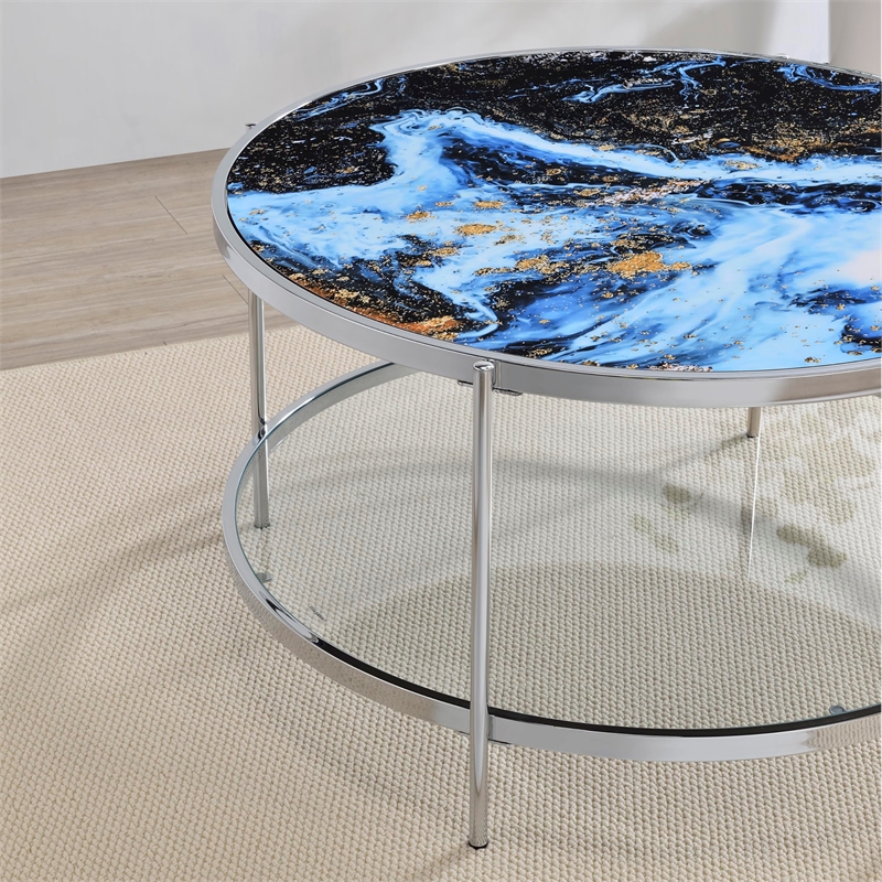 Pemberly Row Contemporary Reversible Round Cocktail Table in Clear