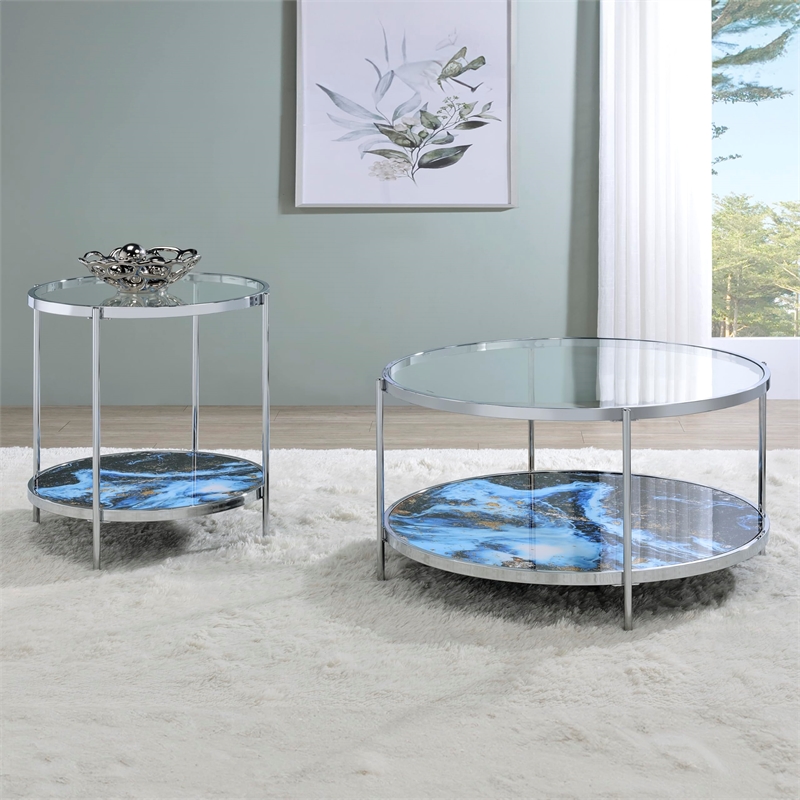 Pemberly Row Contemporary Reversible Round Cocktail Table in Clear