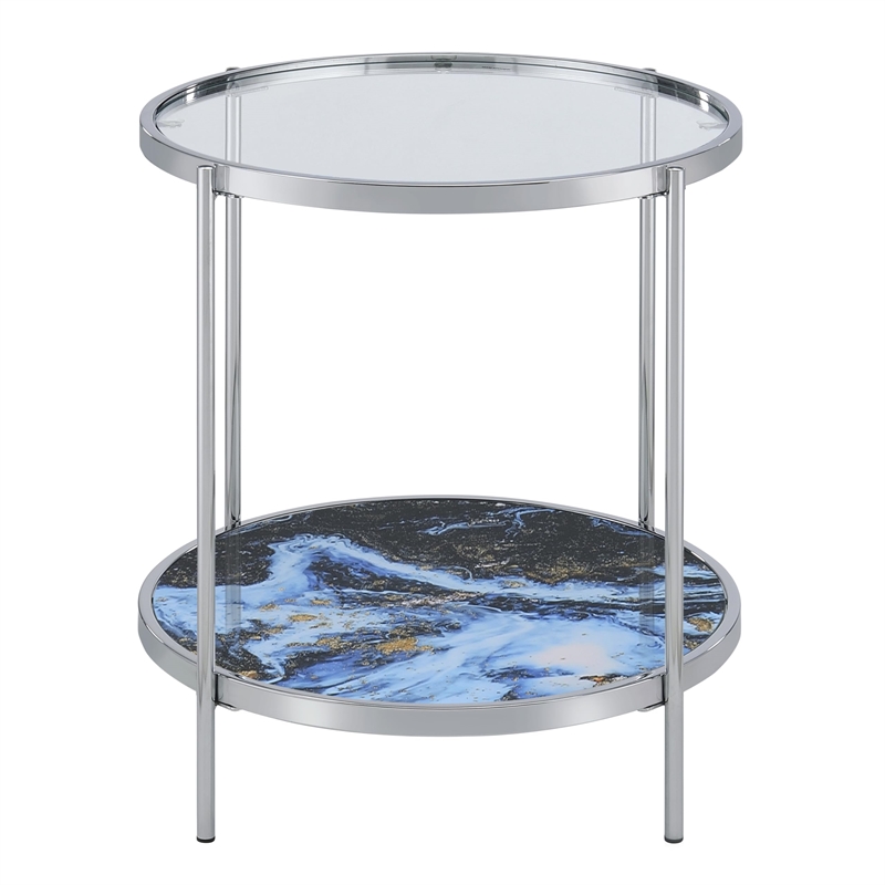 Pemberly Row Contemporary Reversible Round End Table in Clear