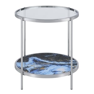 Pemberly Row Contemporary Reversible Round End Table in Clear