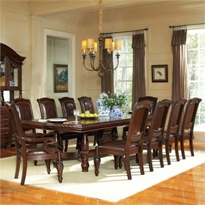 Pemberly Row Faux Leather Seating Contemporary 11 piece Dining Set in Brown
