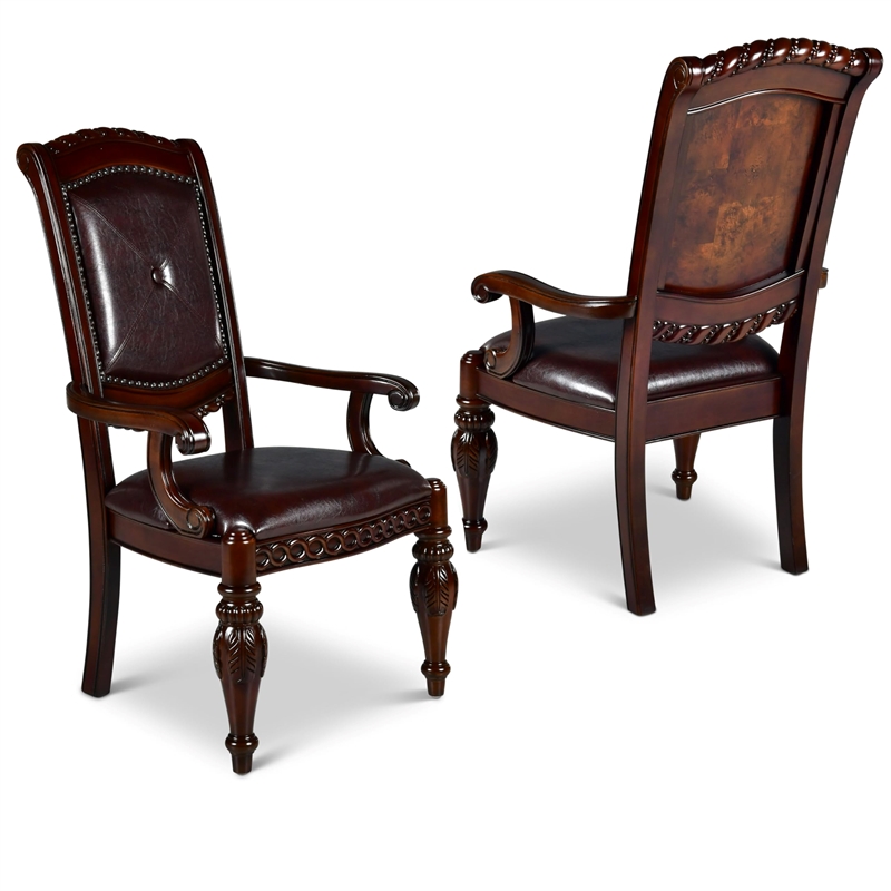 Pemberly Row Faux Leather Seating Contemporary 9 piece Dinng Set in Brown