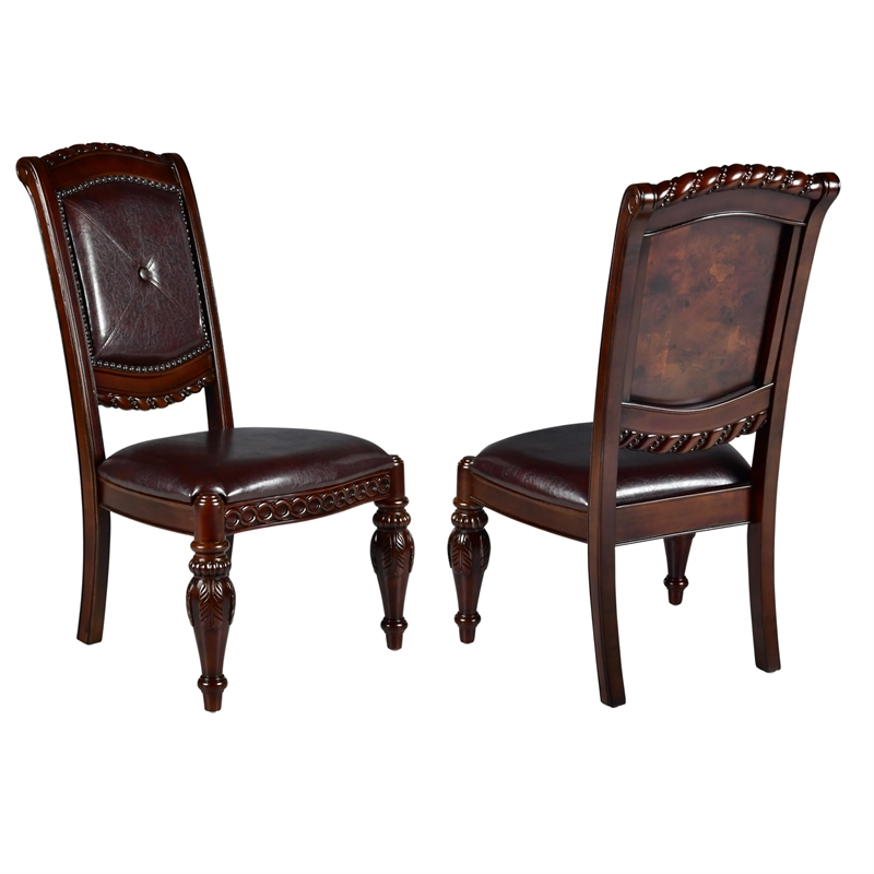 Pemberly Row Faux Leather Seating Contemporary 9 piece Dinng Set in Brown