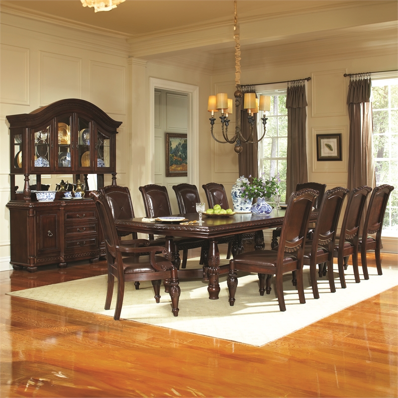 Pemberly Row Faux Leather Seating Contemporary 7 piece Dining Set in Brown