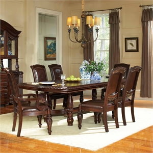 Pemberly Row Faux Leather Seating Contemporary 7 piece Dining Set in Brown