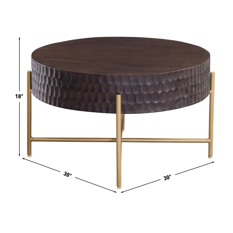 Pemberly Row Modern / Contemporary Round Cocktail Table in Brown