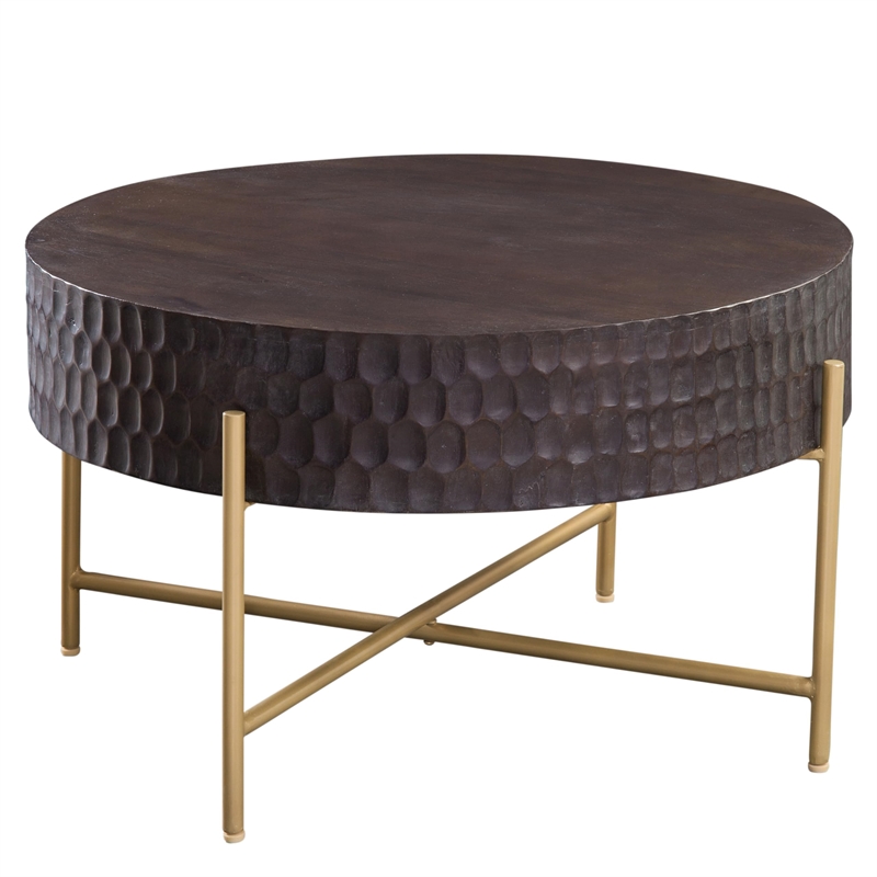 Pemberly Row Modern / Contemporary Round Cocktail Table in Brown
