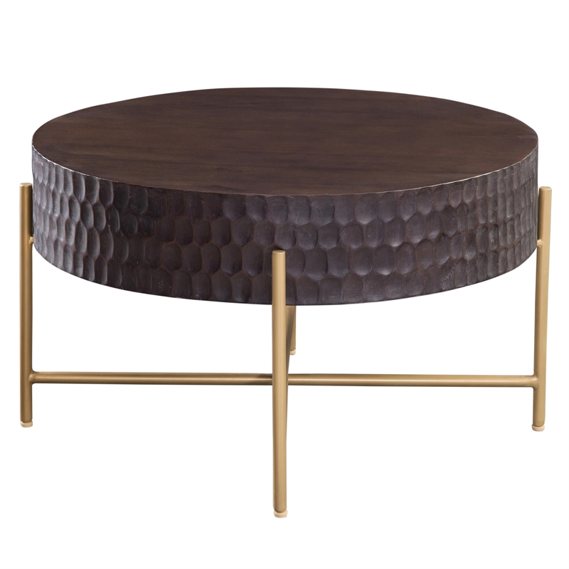 Pemberly Row Modern / Contemporary Round Cocktail Table in Brown