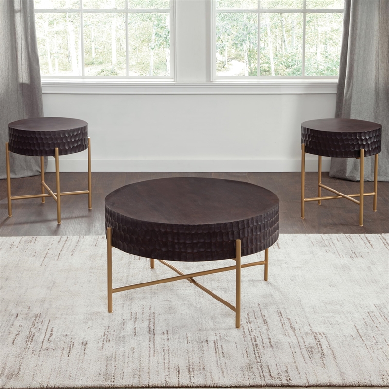 Pemberly Row Modern / Contemporary Round Cocktail Table in Brown