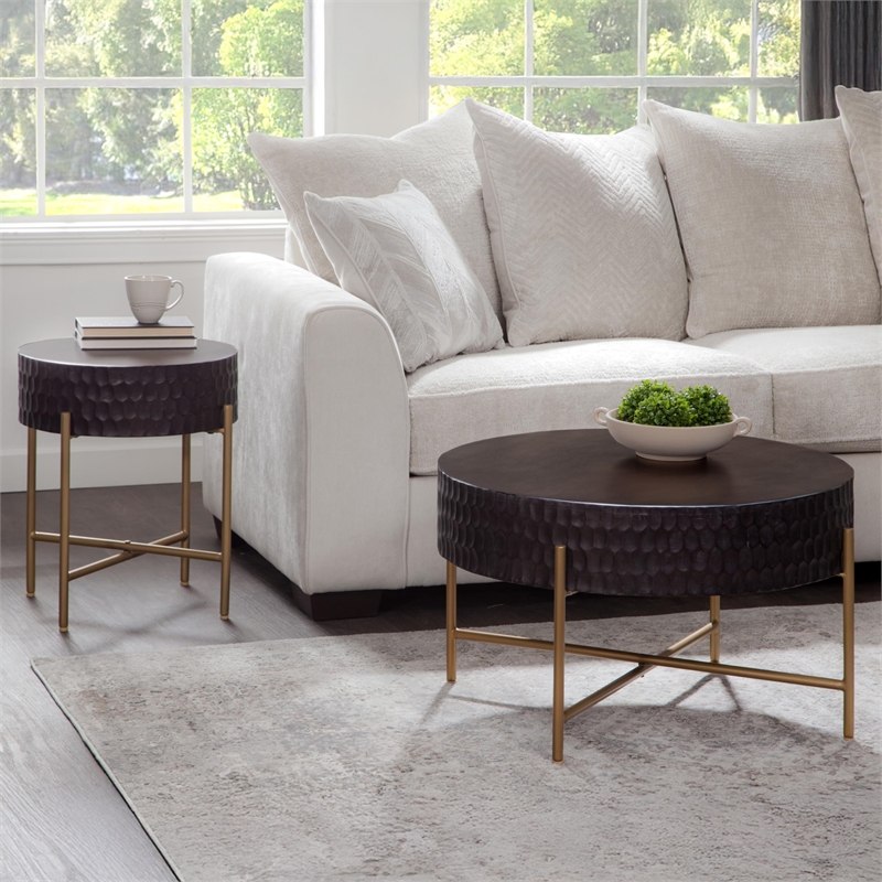 Pemberly Row Modern / Contemporary Round Cocktail Table in Brown