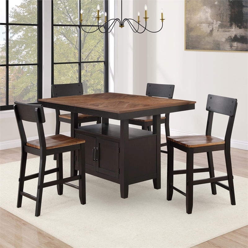 Pemberly Row Contemporary 5-Piece Counter Dining Set in Black