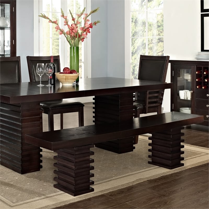 Pemberly Row Engineered Wood Contemporary Dining Bench in Brown