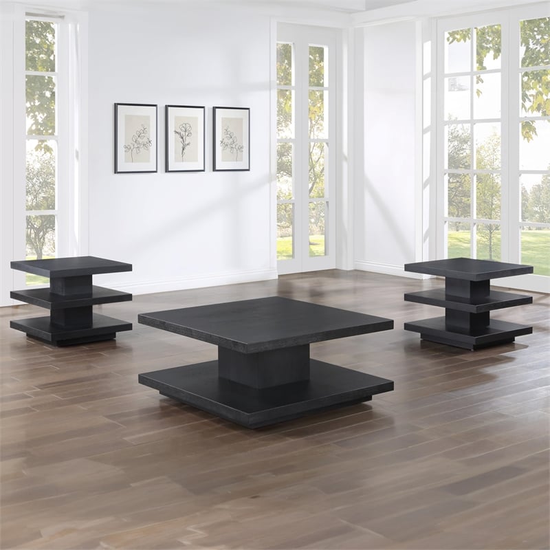 Pemberly Row Contemporary Cocktail Table with Casters in Black