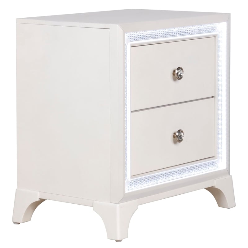 Pemberly Row Contemporary Illuminating Glam Nightstand in Pearl Finish
