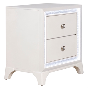 Pemberly Row Contemporary Illuminating Glam Nightstand in Pearl Finish