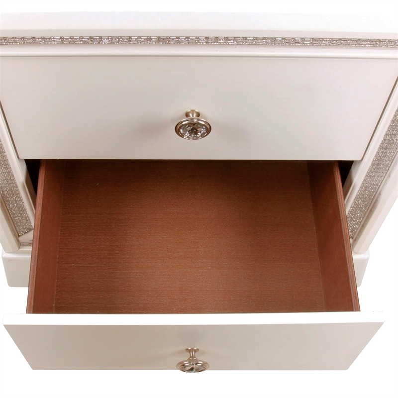 Pemberly Row Contemporary Illuminating Glam Nightstand in Pearl Finish