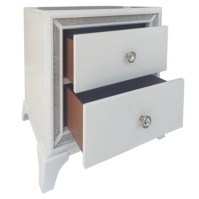 Pemberly Row Contemporary Illuminating Glam Nightstand in Pearl Finish
