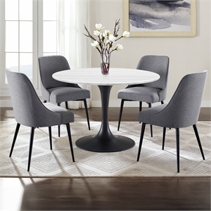 Pemberly Row 5-piece White Top and Black Base Dining Set With Charcoal Chair
