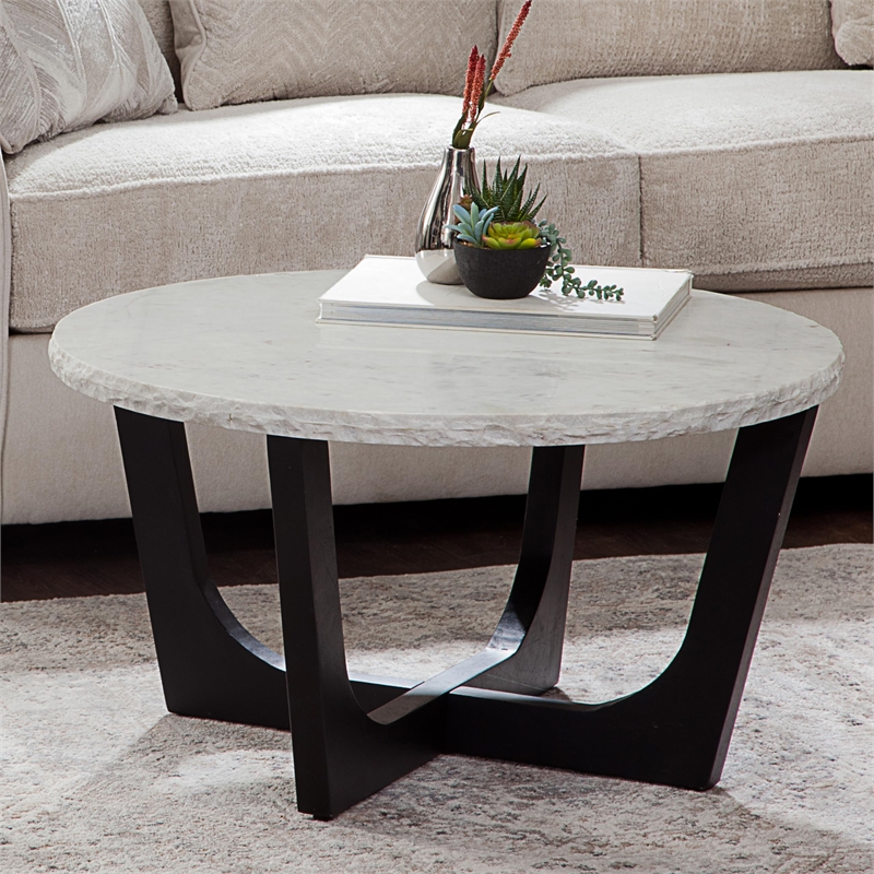 Pemberly Row Modern / Contemporary White Marble Top Cocktail Table